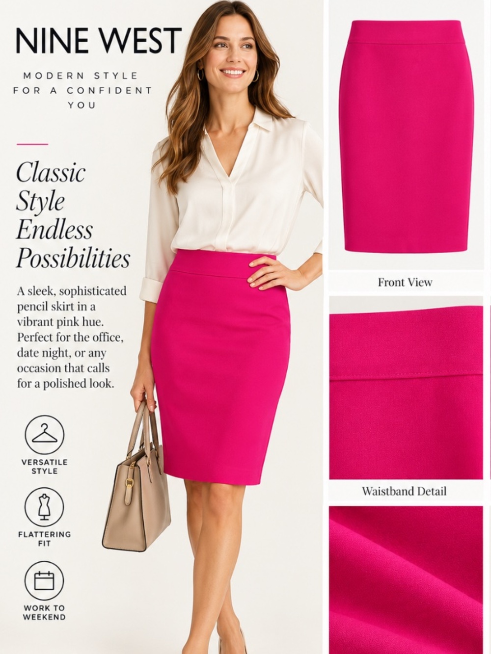 NWT Nine West Berry Harvest Hot Pink Pencil Skirt – Size 4